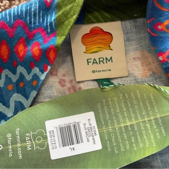 Farm Rio Blue Macaw Linen Wrap Mini Dress - Picture 4 of 8